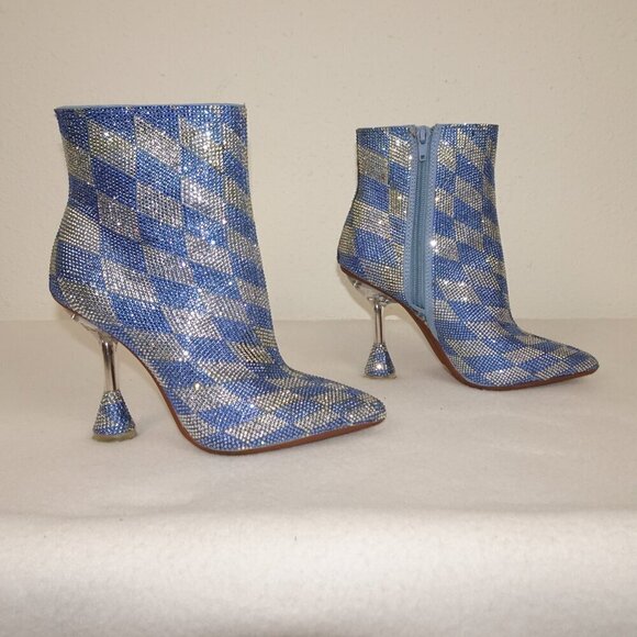 Gianni Bini Alfiee Checkered Rhinestone Flared Heeled Booties Size 5 - Picture 2 of 9